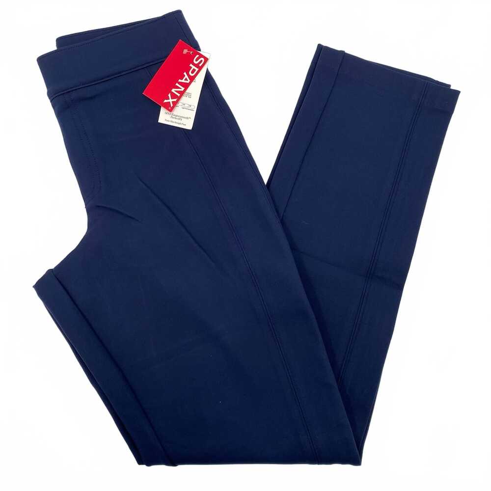 SPANX Navy Ponte Slim Straight Trousers | Regular S
